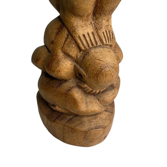 Vintage Hand Carved Wooden Weeping Buddha Totem Sculpture Triple Yogi 12 Inches - Picture 7 of 10